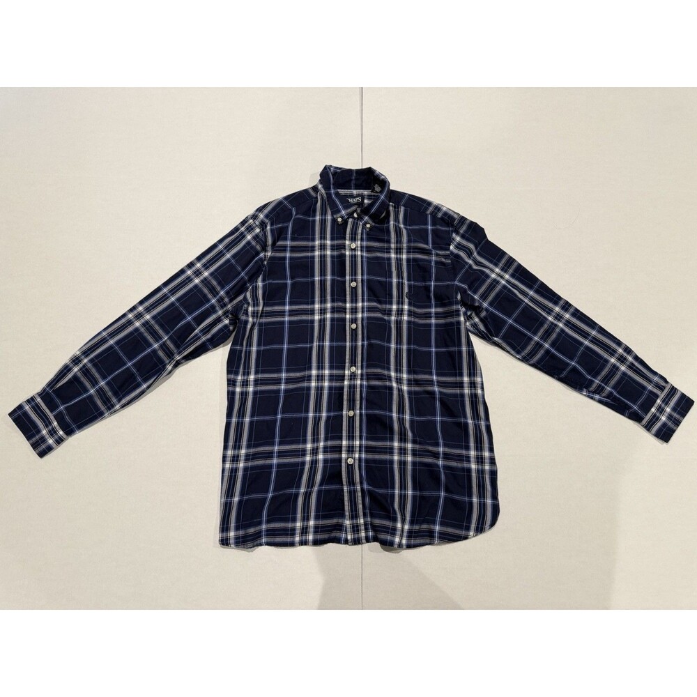 Chaps Easy Care Button Up Shirt Mens Extra Large Dark Blue & Light Blue Plaid
